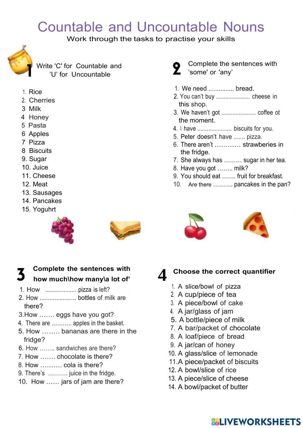 Food and drink: countable and uncountable nouns