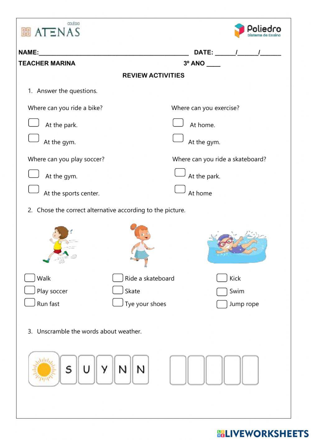 Review let #39 s get moving worksheet Live Worksheets