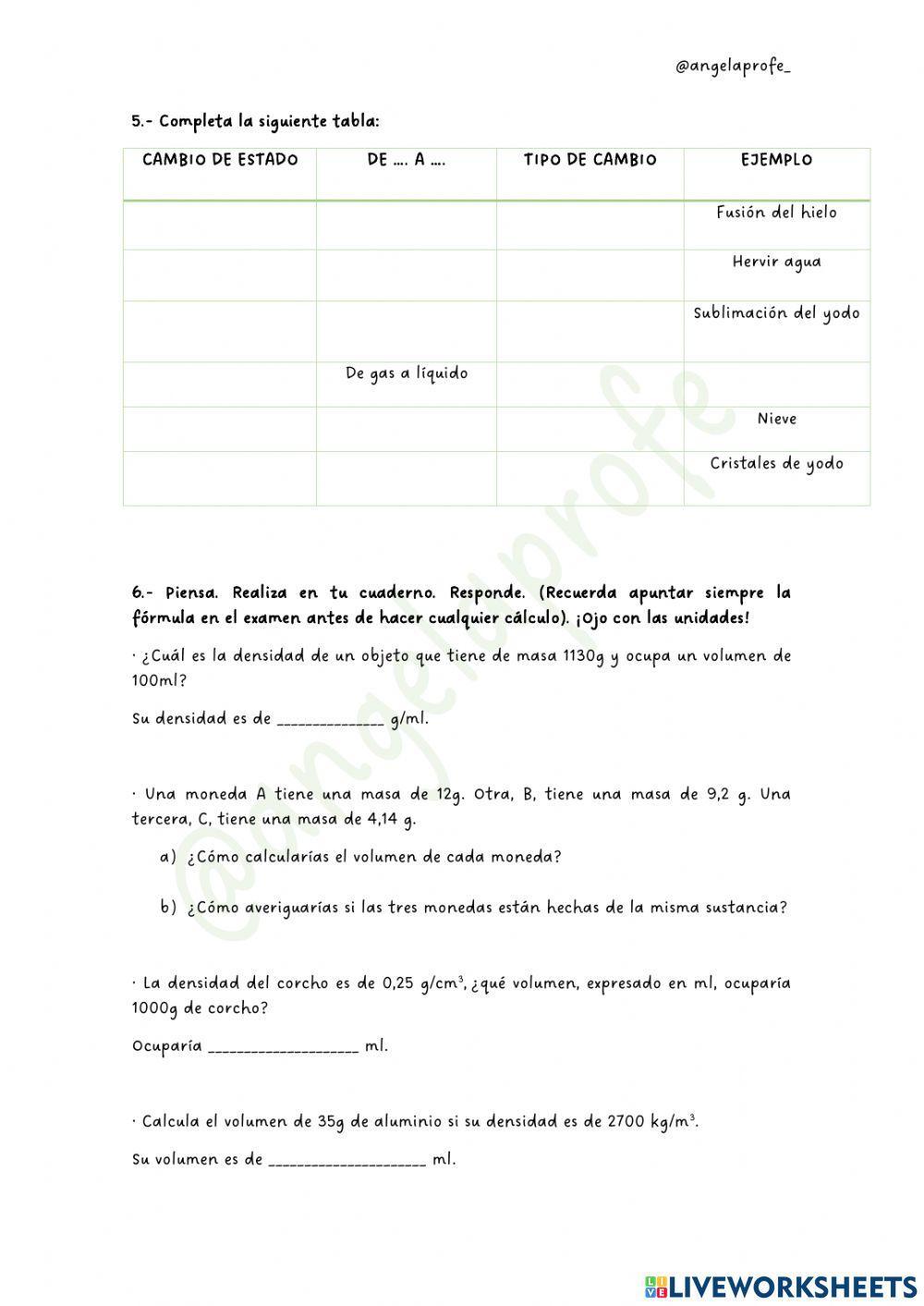 Densidad y estados de la materia