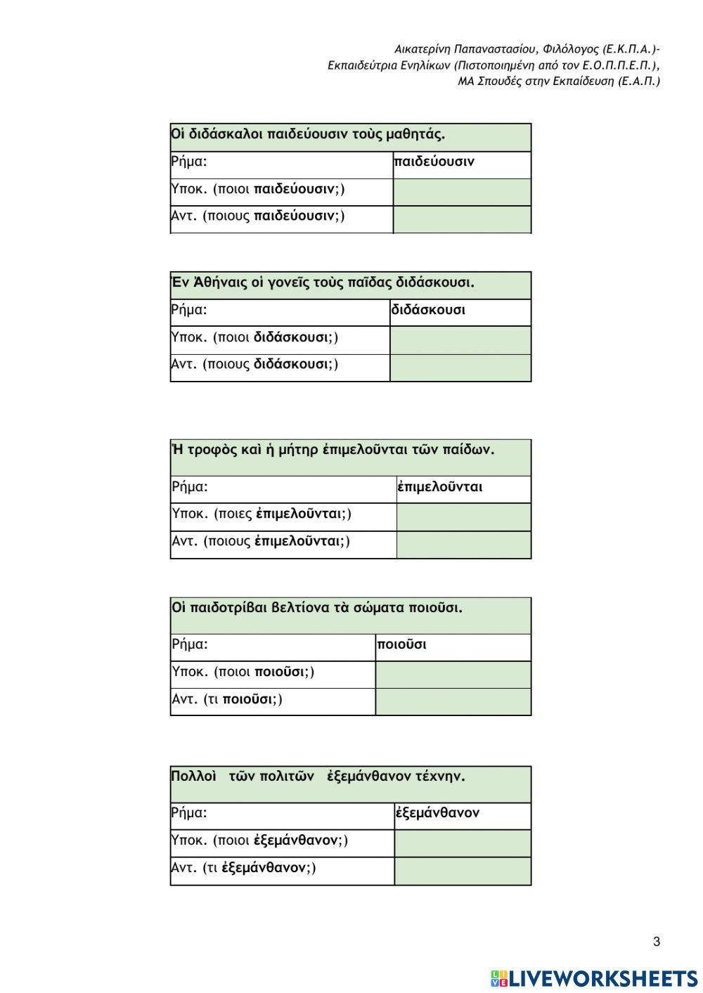 Μέρος 1ο- Επαναληπτικές κειμενοκεντρικές ασκήσεις συντακτικού (Αρχαία, Α Γυμνασίου