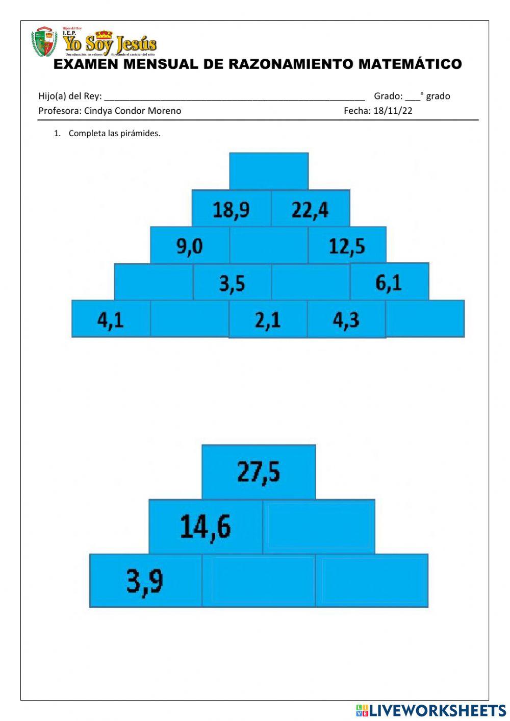 Examen de razonamiento matemático