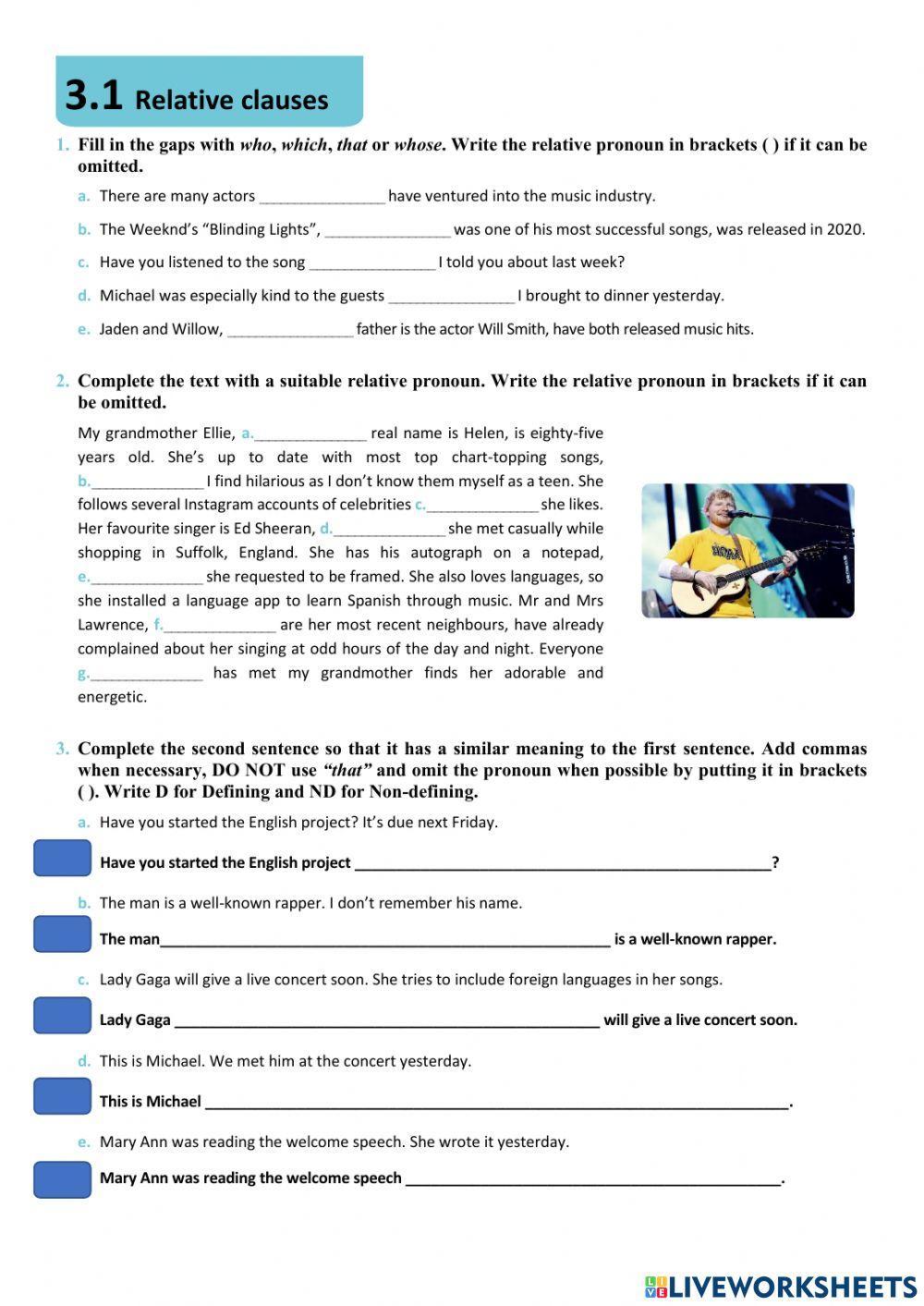 Defining and Non-defining relative clauses