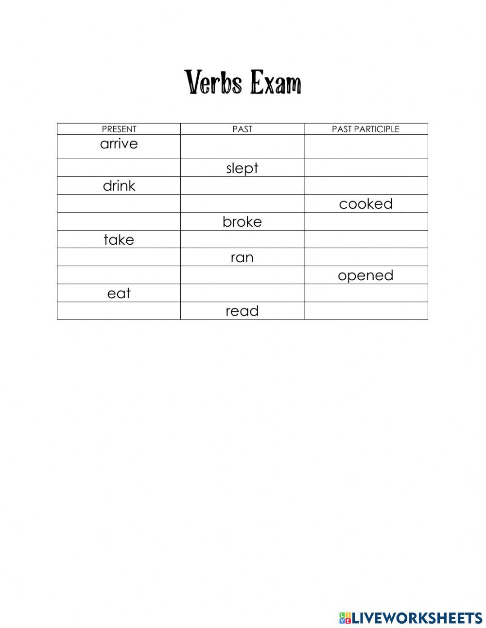 Verbs exam 1