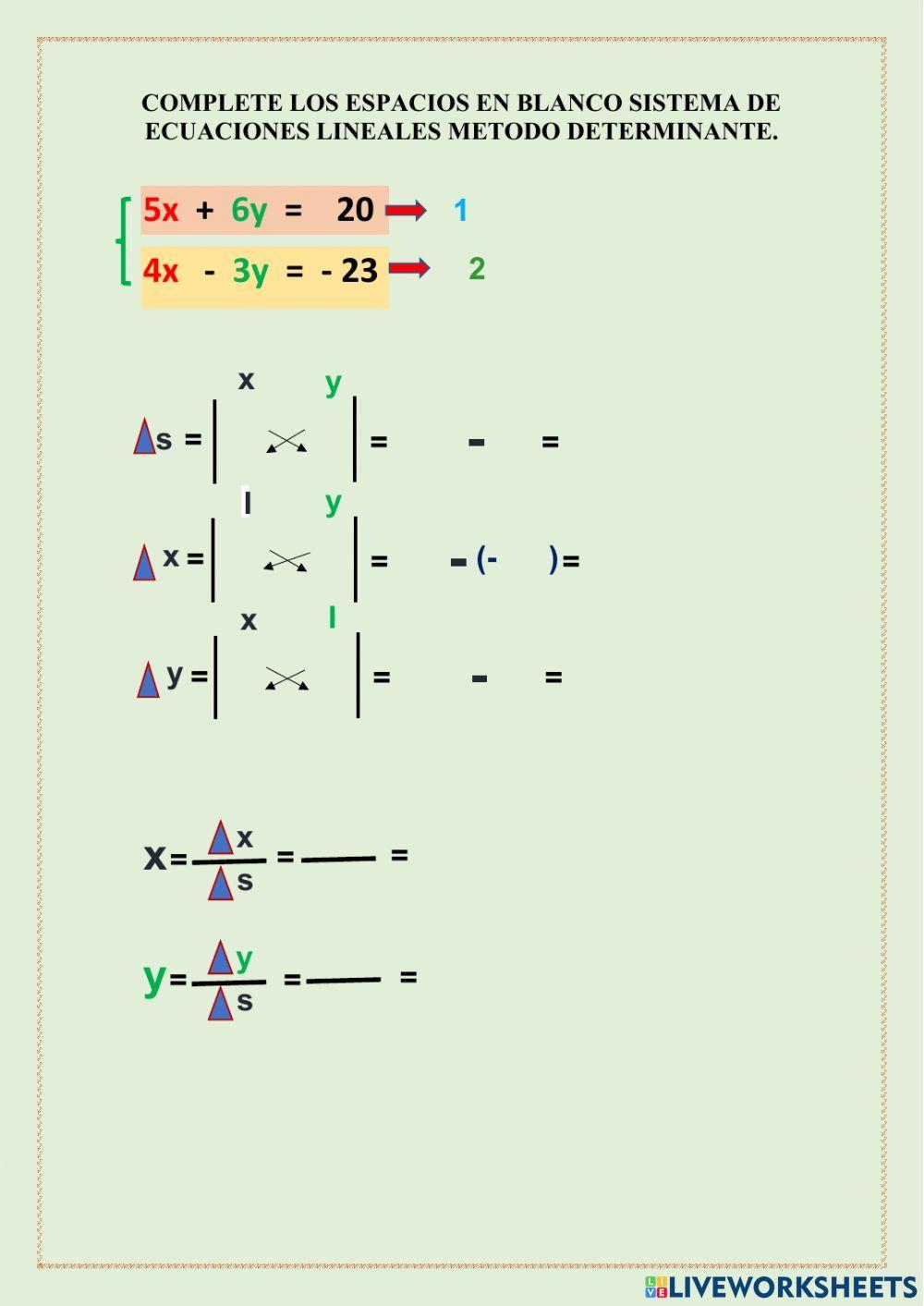 Evaluacion de sistema de ecuaciones lineales