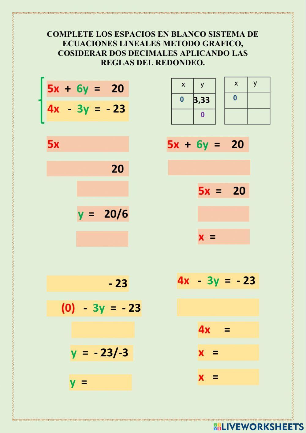 Evaluacion de sistema de ecuaciones lineales