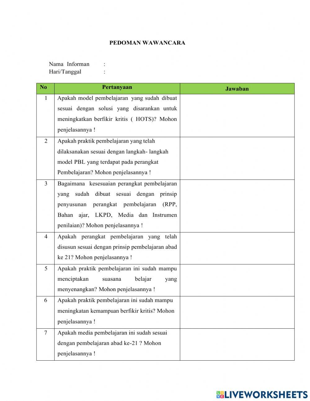 Lembar wawancara observasi
