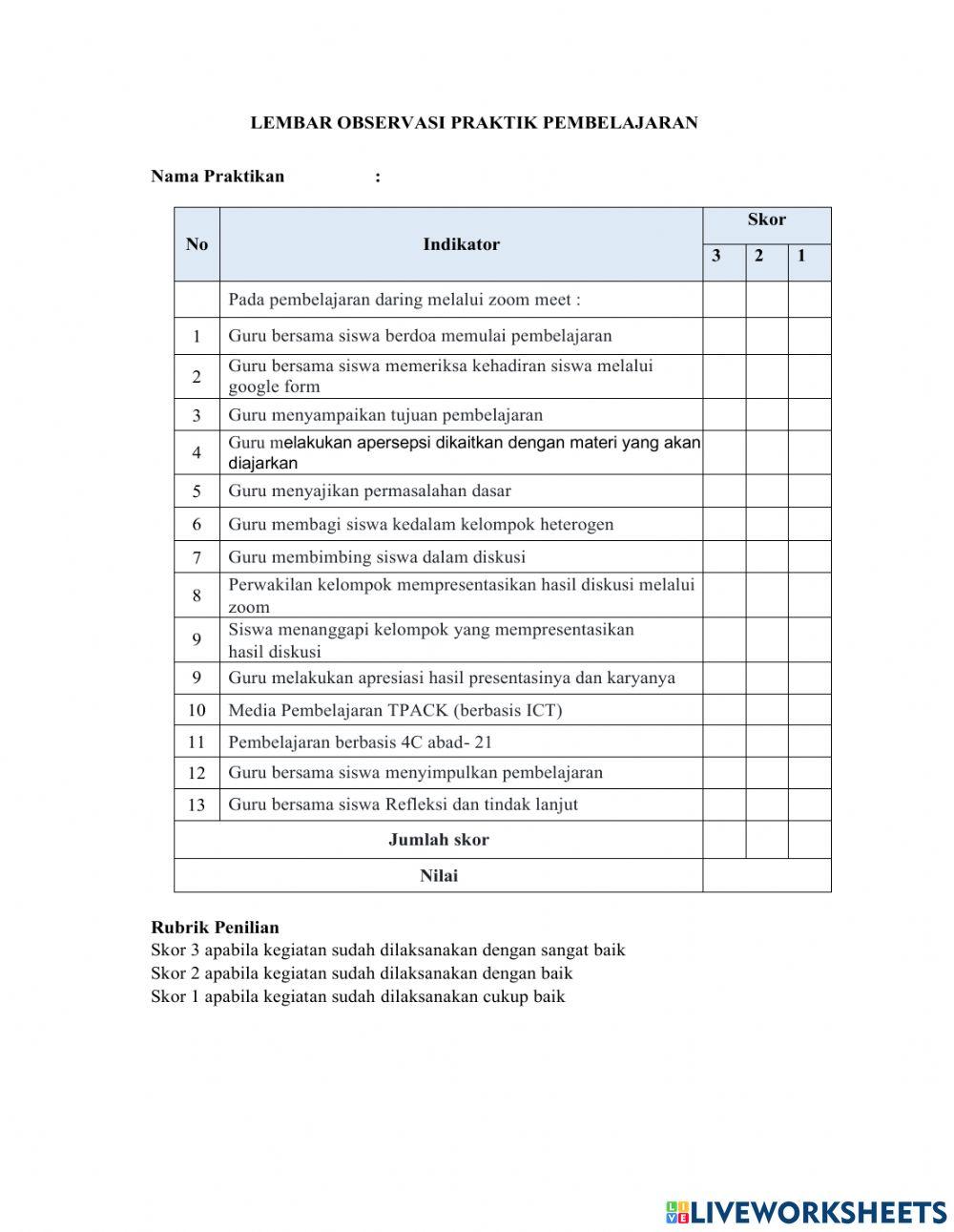 Lembar wawancara observasi