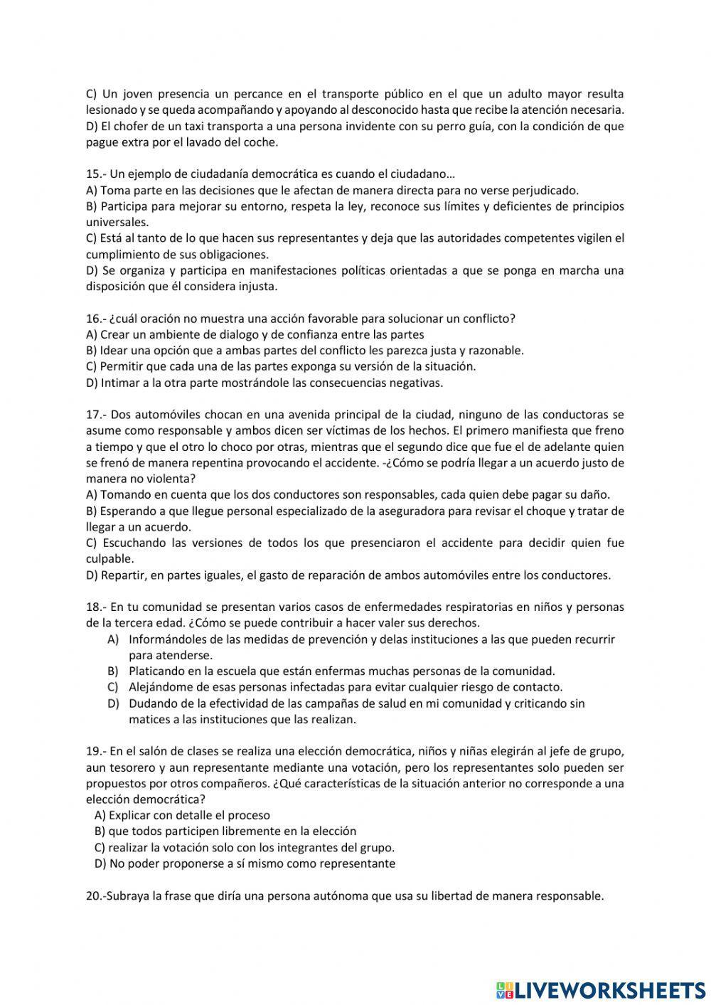 Examen formación cívica y ética