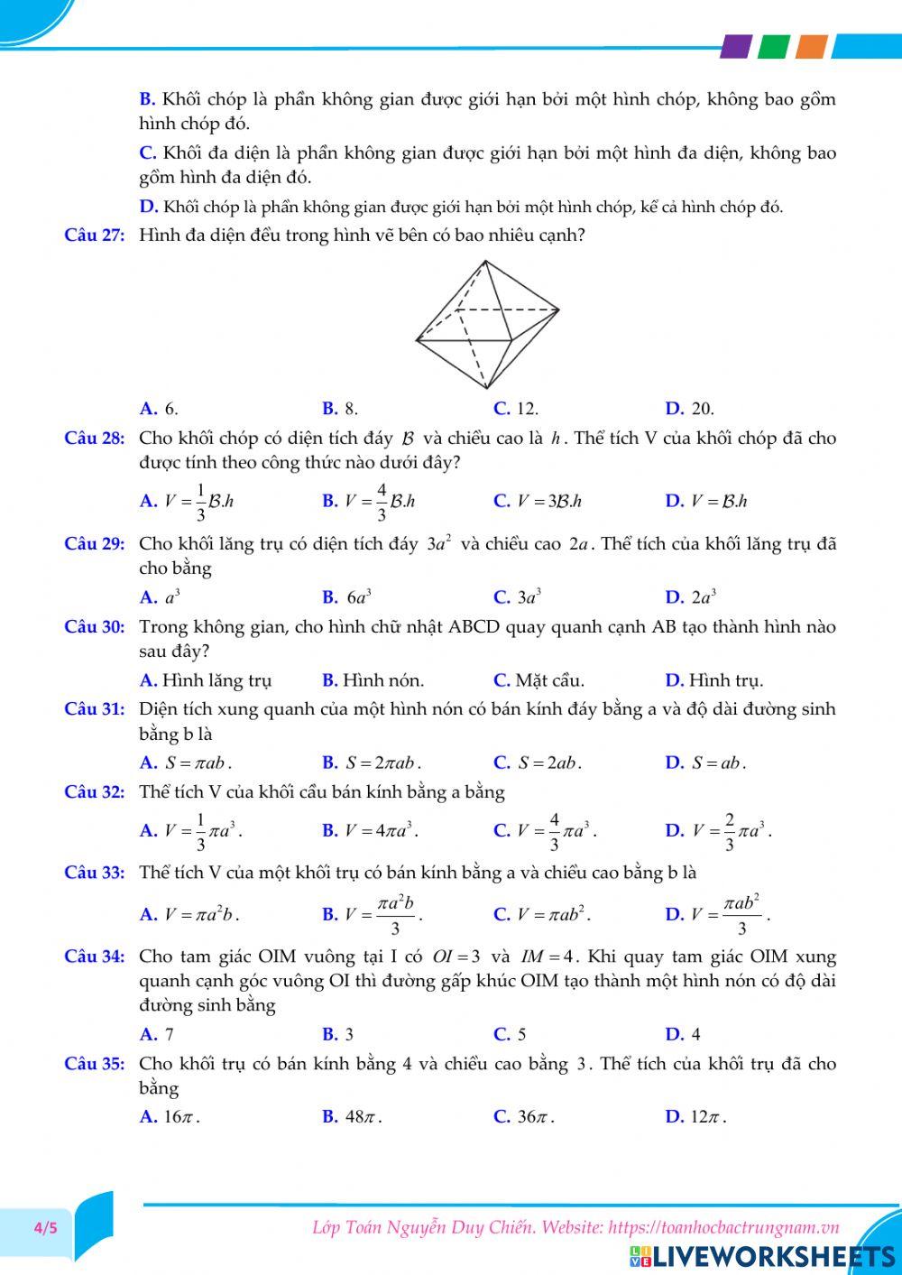 Toán 12 - Kiểm tra CK1 - Đề số 01 - PBC 2022