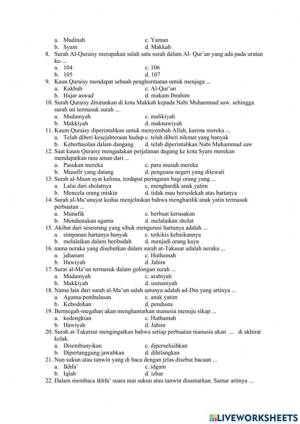 Pas al-qur'an hadist kelas 4