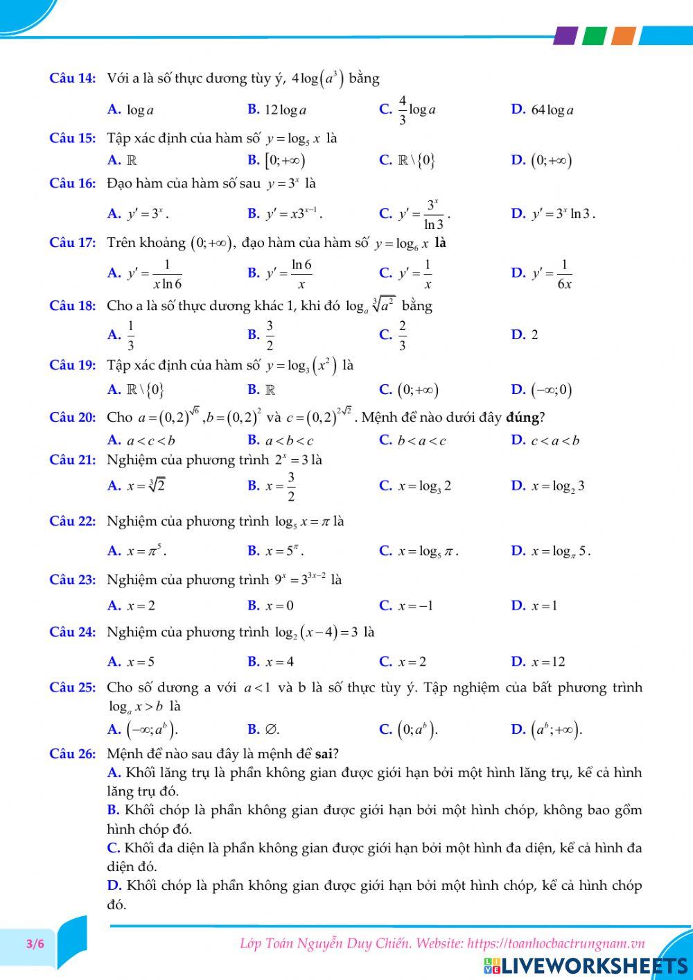 Toán 12 - Kiểm tra CK1 - Đề số 02 - PBC 2022