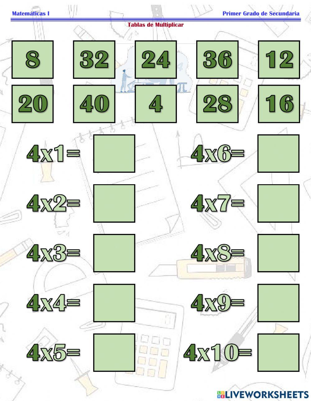 ESG127M1 - Tablas de Multiplicar Ficha 1 -