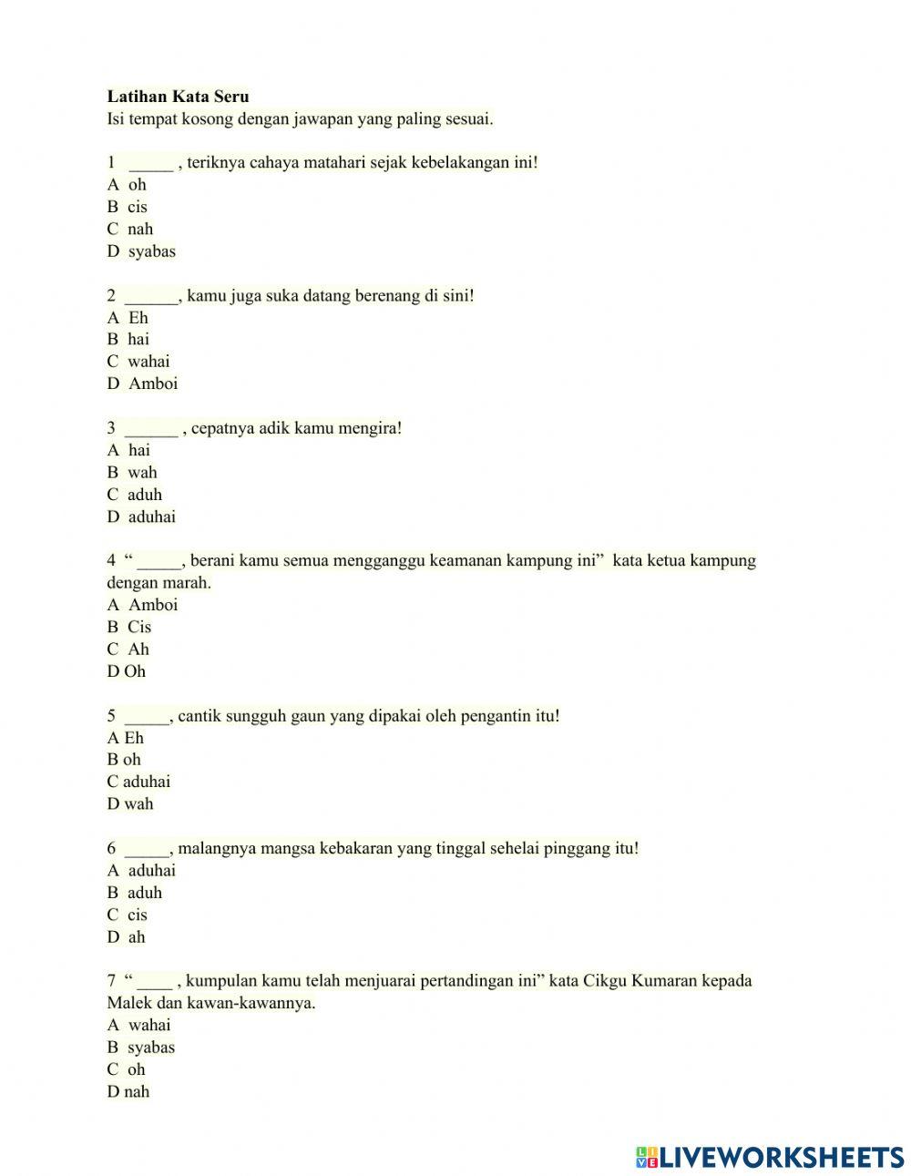 Ulang Kaji-Imbuhan Pinjaman dan Kata Seru