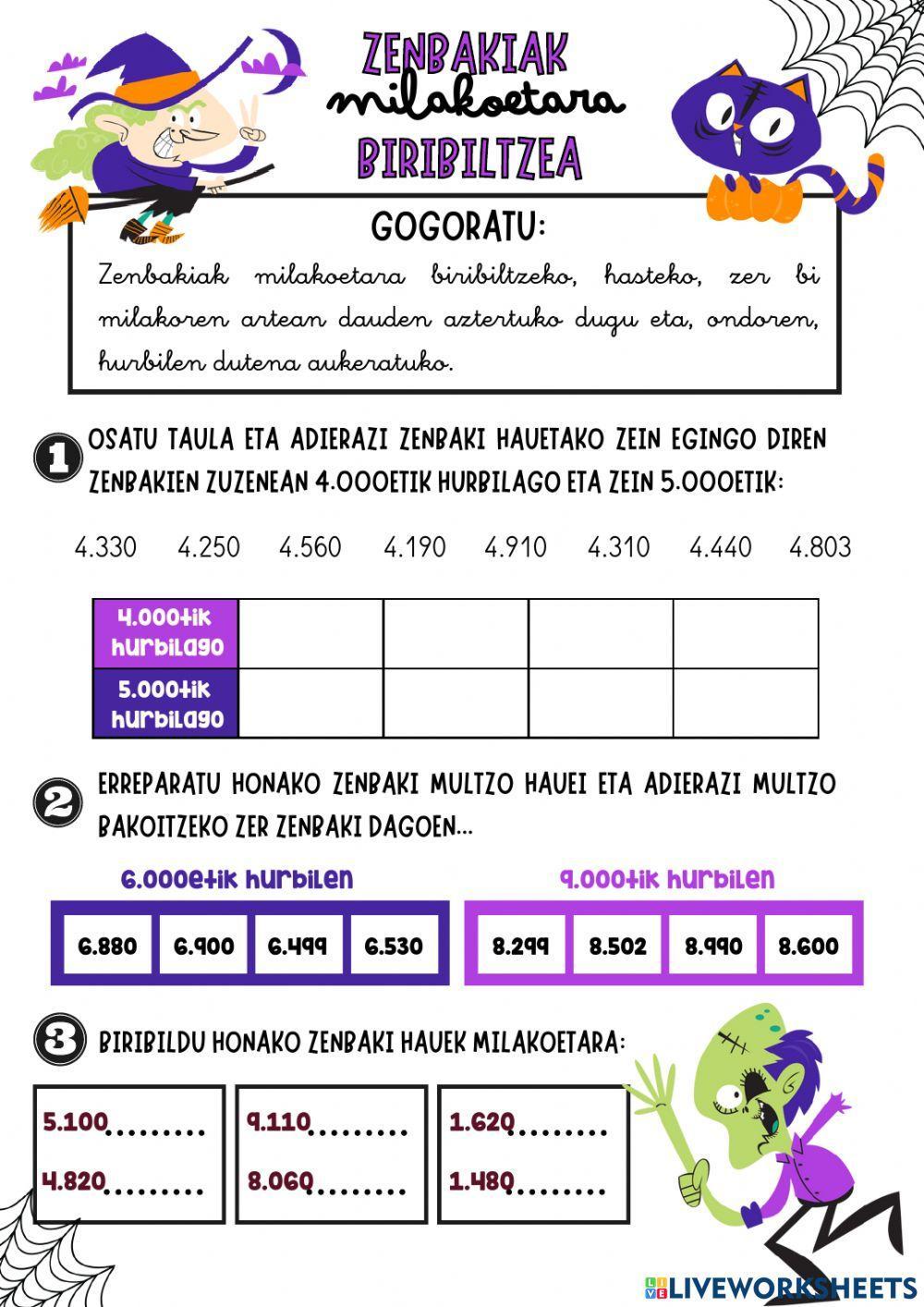 Zenbakiak milakoetara biribildu