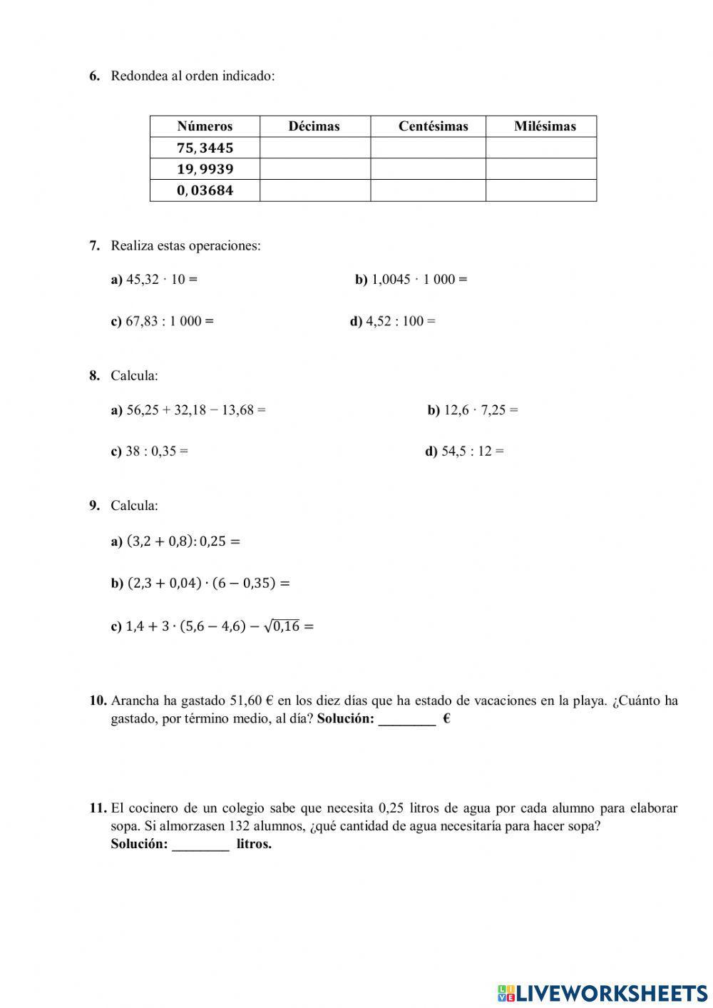 Números decimales 1º ESO