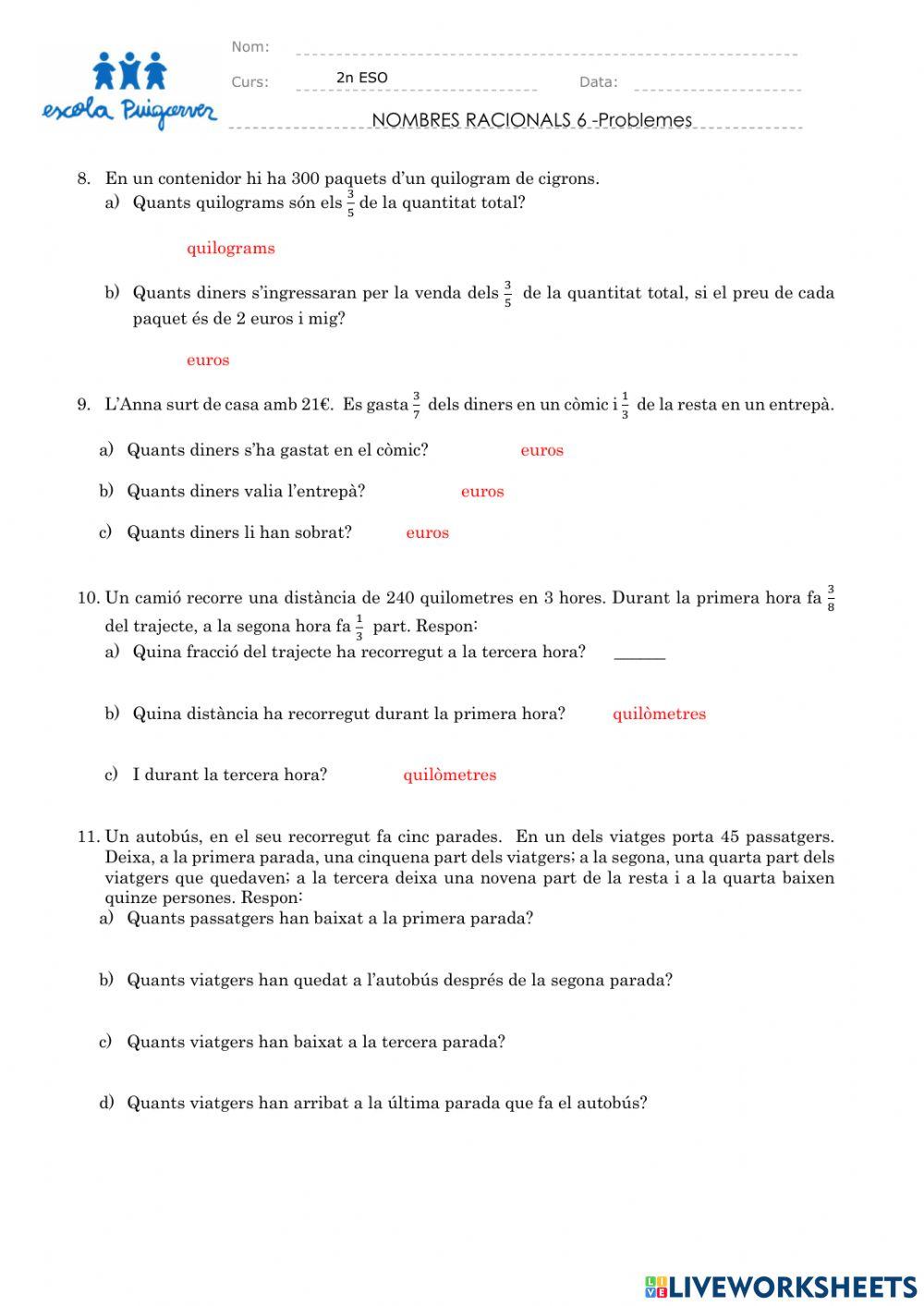 Nombres racionals 6 -Problemes