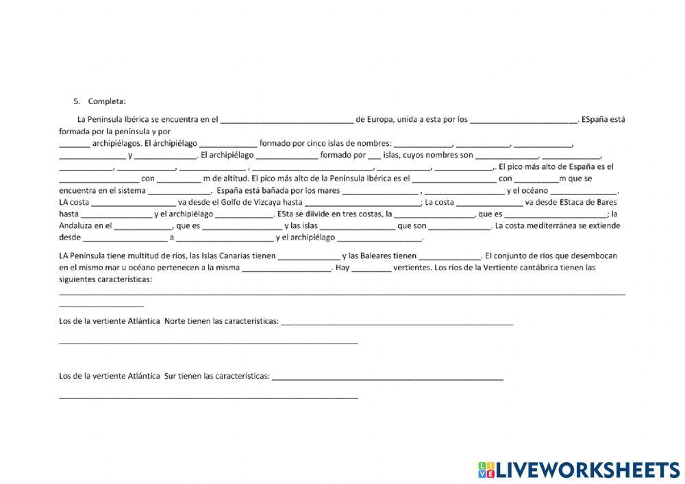 Examen Relieve de España 6º primaria
