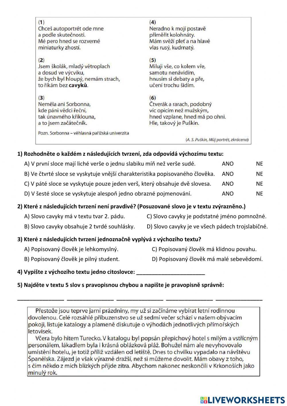 Práce s textem - Puškin