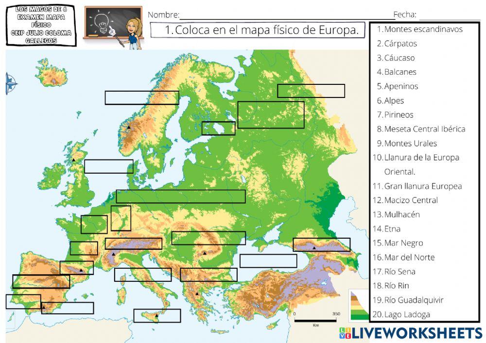Examen mapa físico Europa 6ºB
