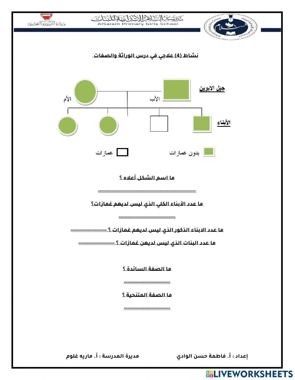 نشاط علاجي في درس الوراثة والصفات