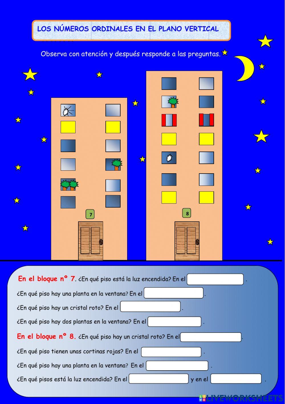 Los números ordinales en el plano vertical (del 1º al 10º)