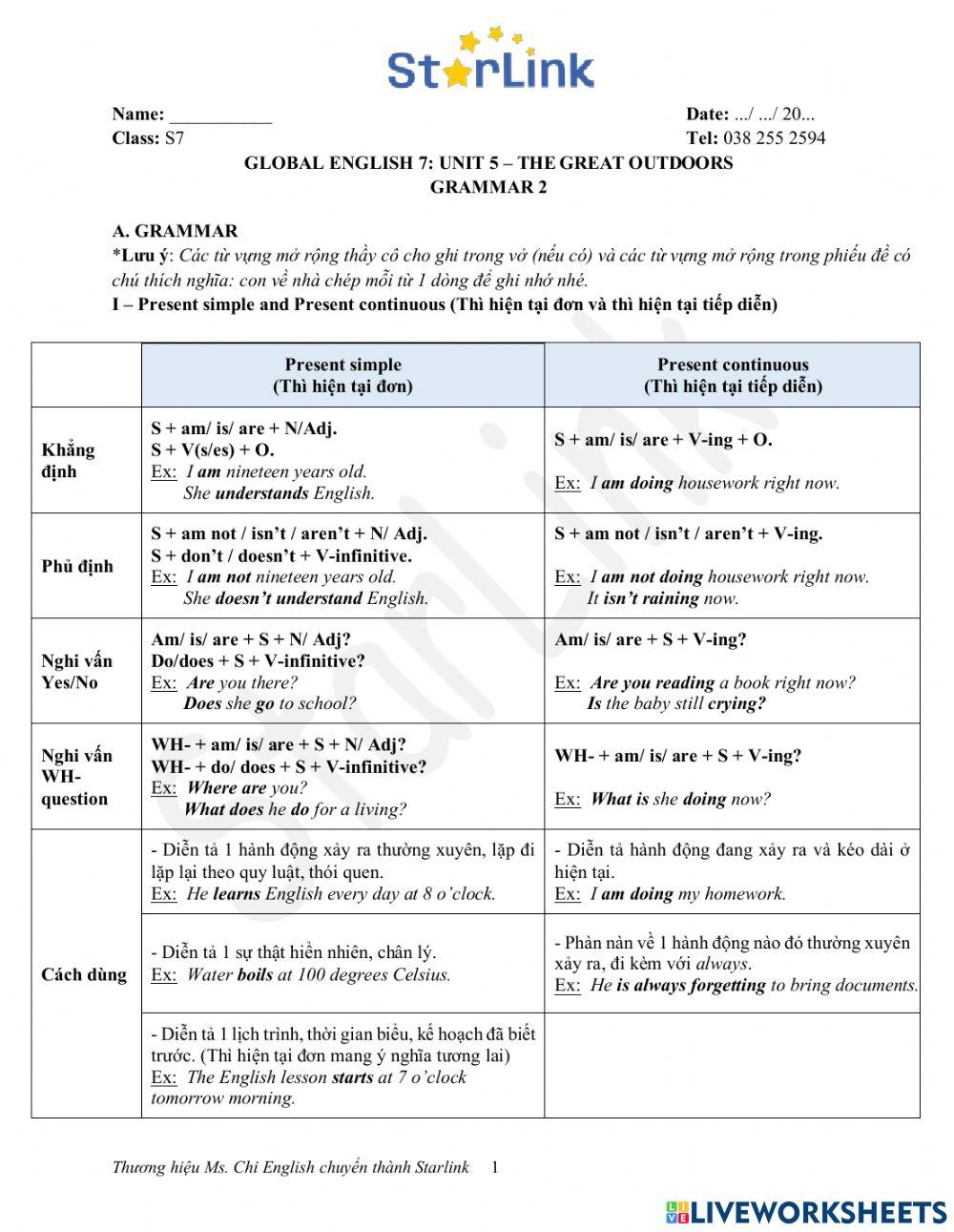 Viet Teacher - S7 - Week 15 - U5 - Grammar 2