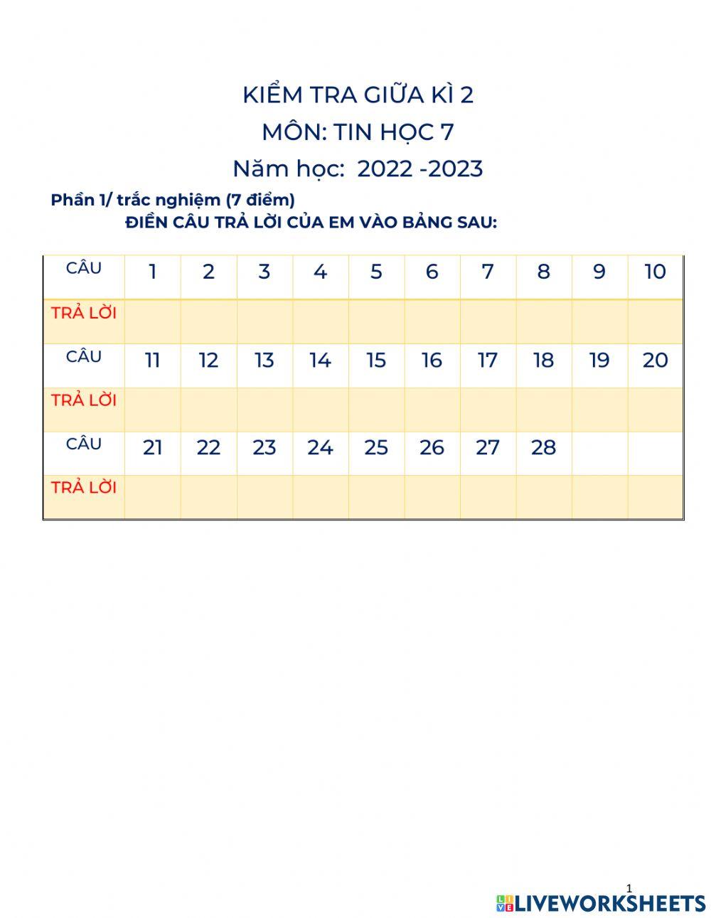 Kiểm tra giữa học kì 1-30P