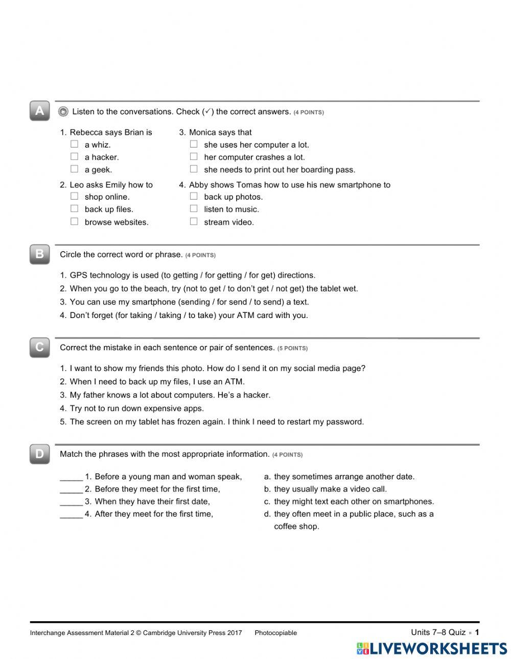 Interchange 2- Units 1-8 Exam. Part. 2