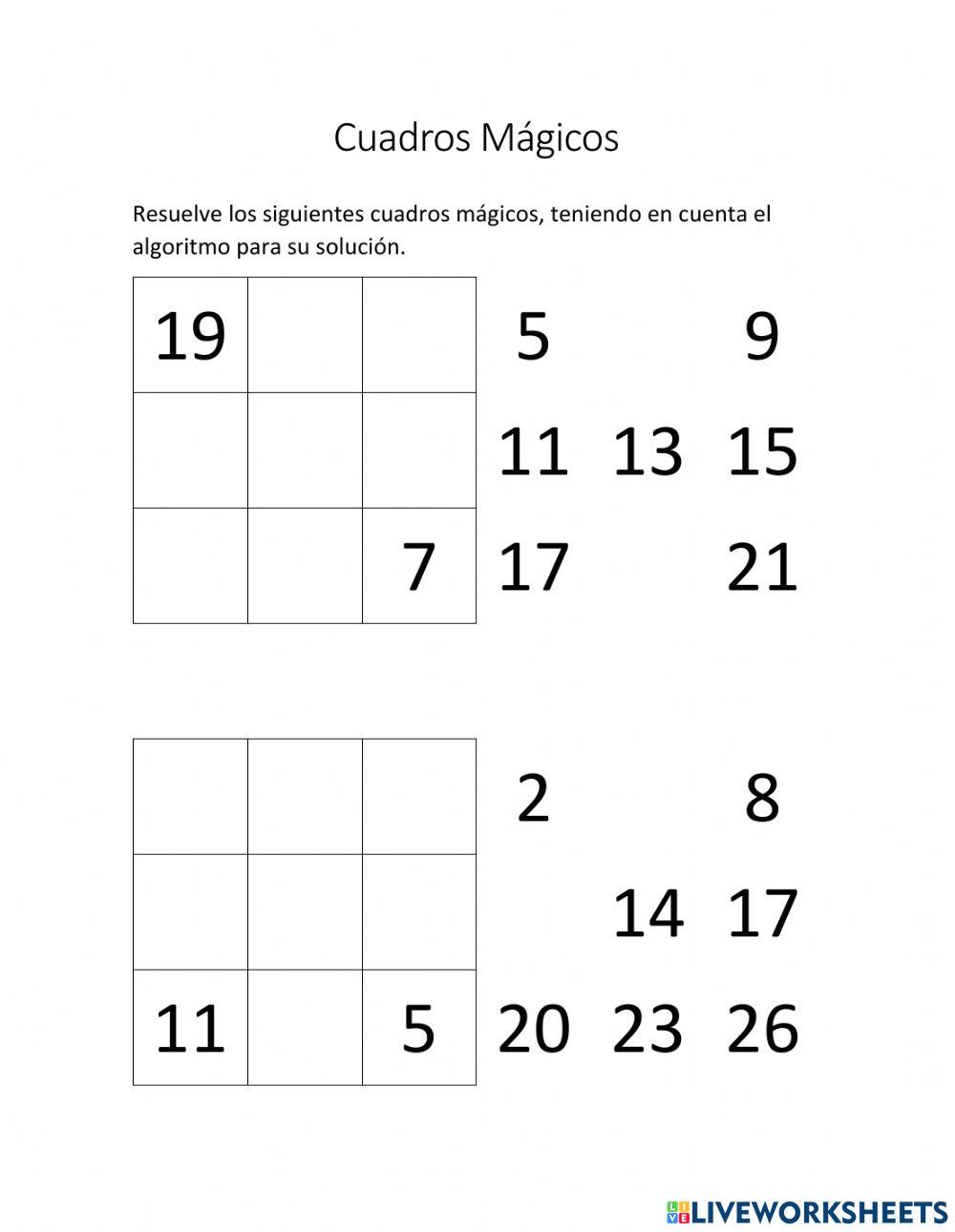 Evaluación cuadros mágicos