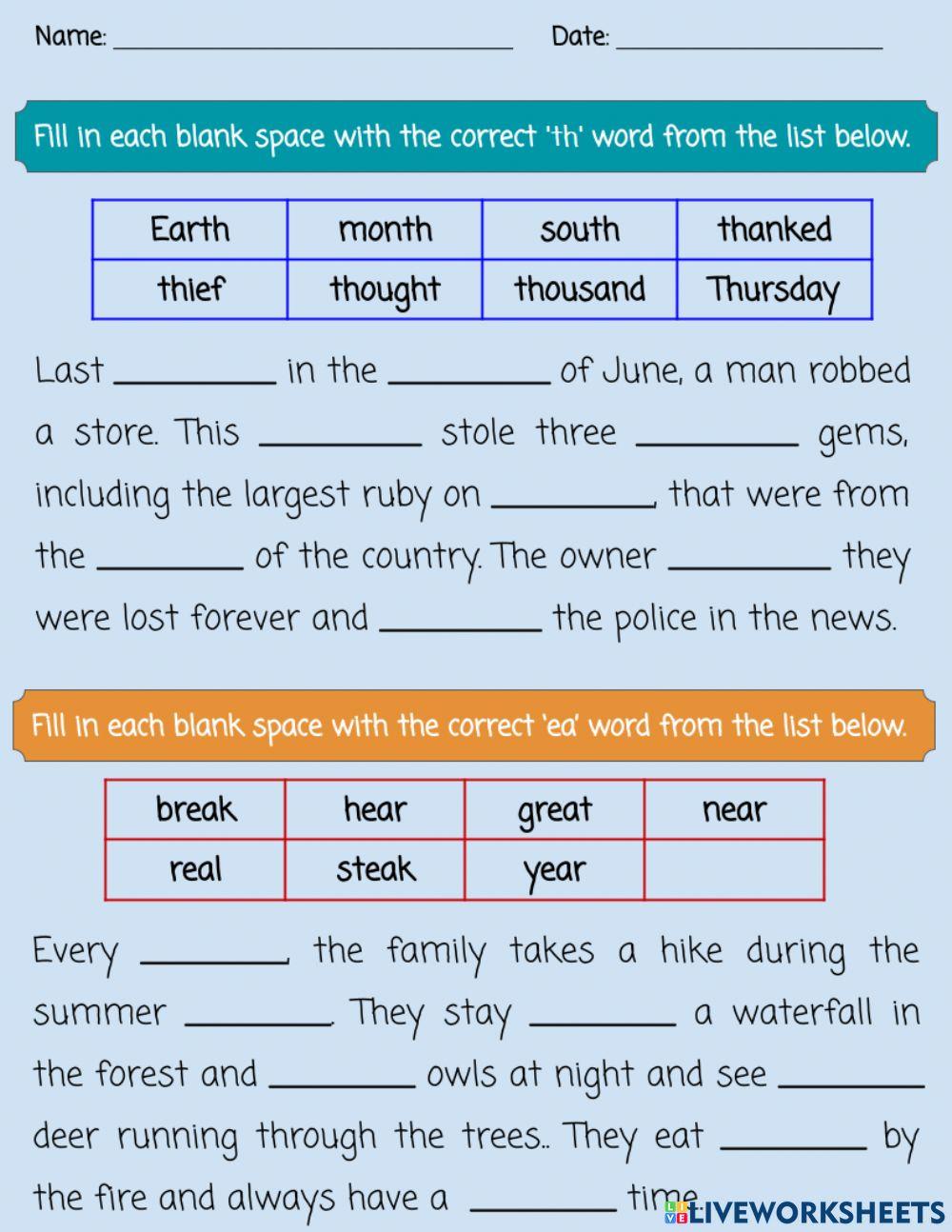 Spelling Review - 'th' - long 'a' - ea Spelling Review - 'th' - long 'a' - ea