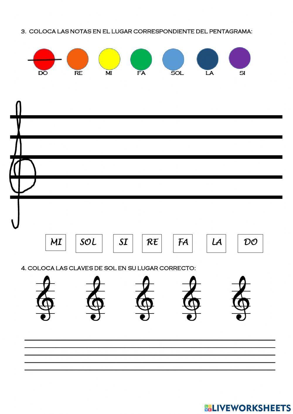 Las notas musicales de Do a Si en clave de sol
