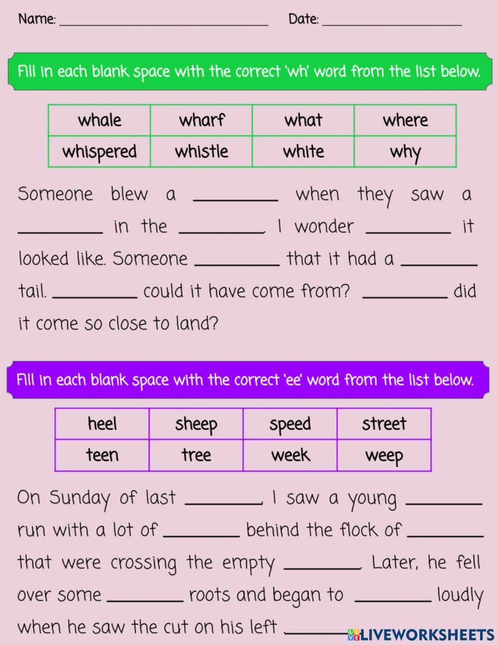 Spelling Review - 'wh' - long 'e' - ee Spelling Review - 'wh' - long 'e' - ee
