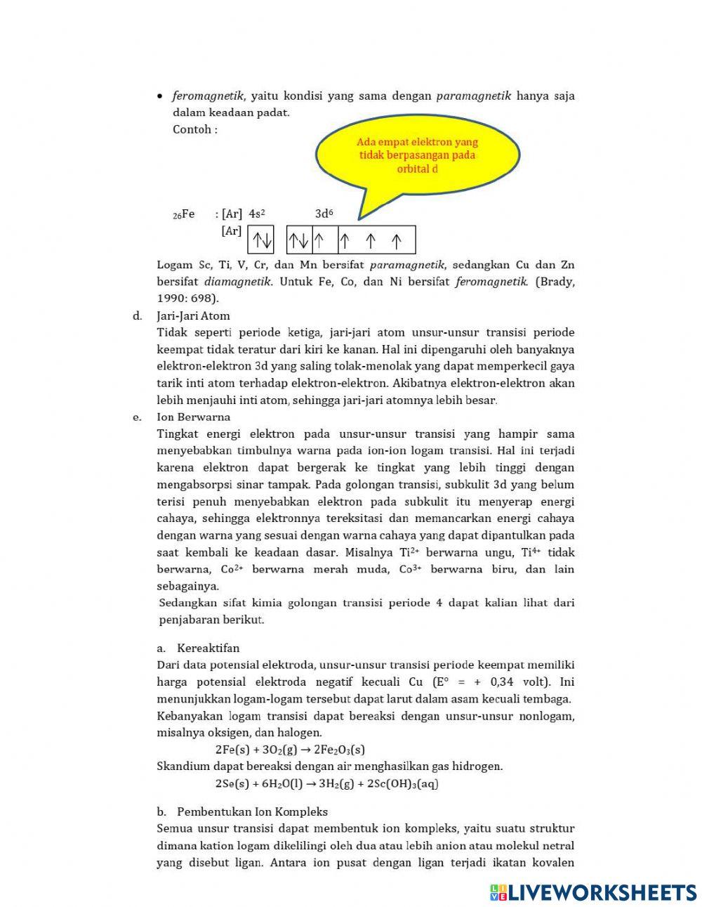 Sifat Unsur Periode 4