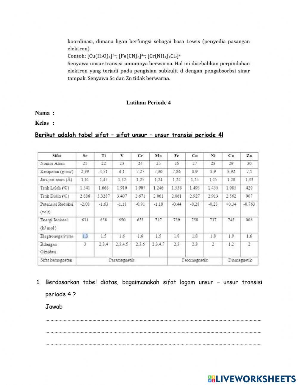 Sifat Unsur Periode 4