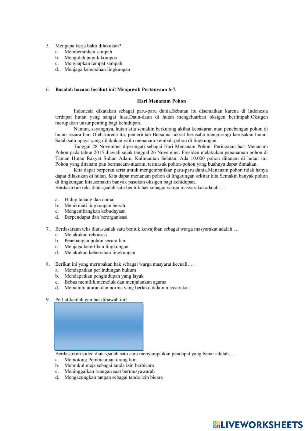 Ulangan Harian Tematik Tema 2, Sub Tema 2