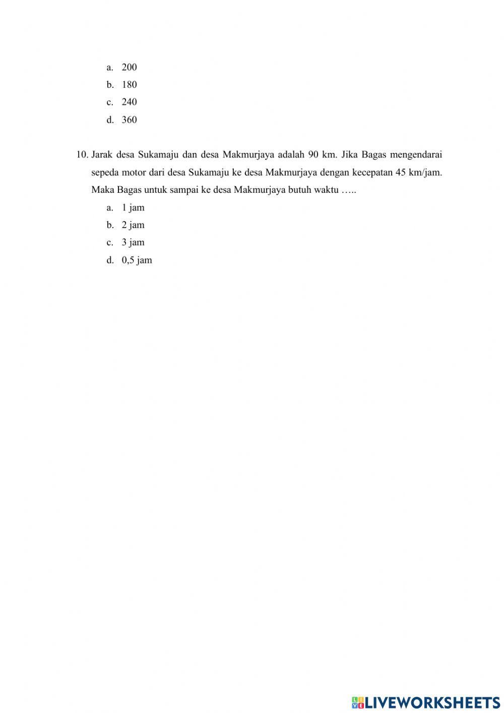 Latihan Soal Pengukuran waktu, sudut, jarak, dan kecepatan