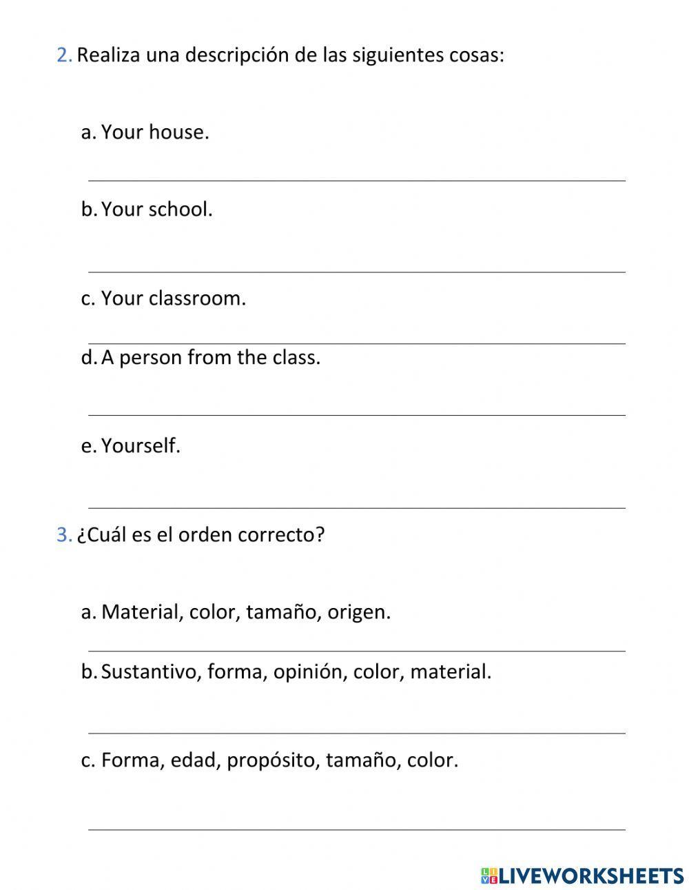 Orden de los adjetivos en inglés