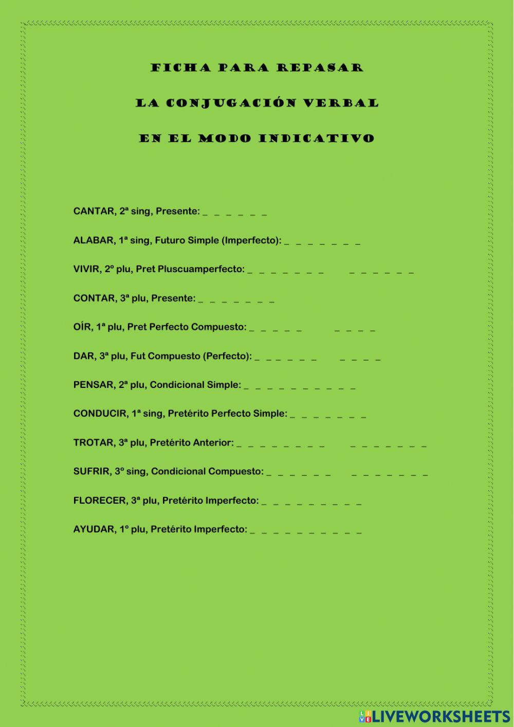 Conjugación verbal modo indicativo