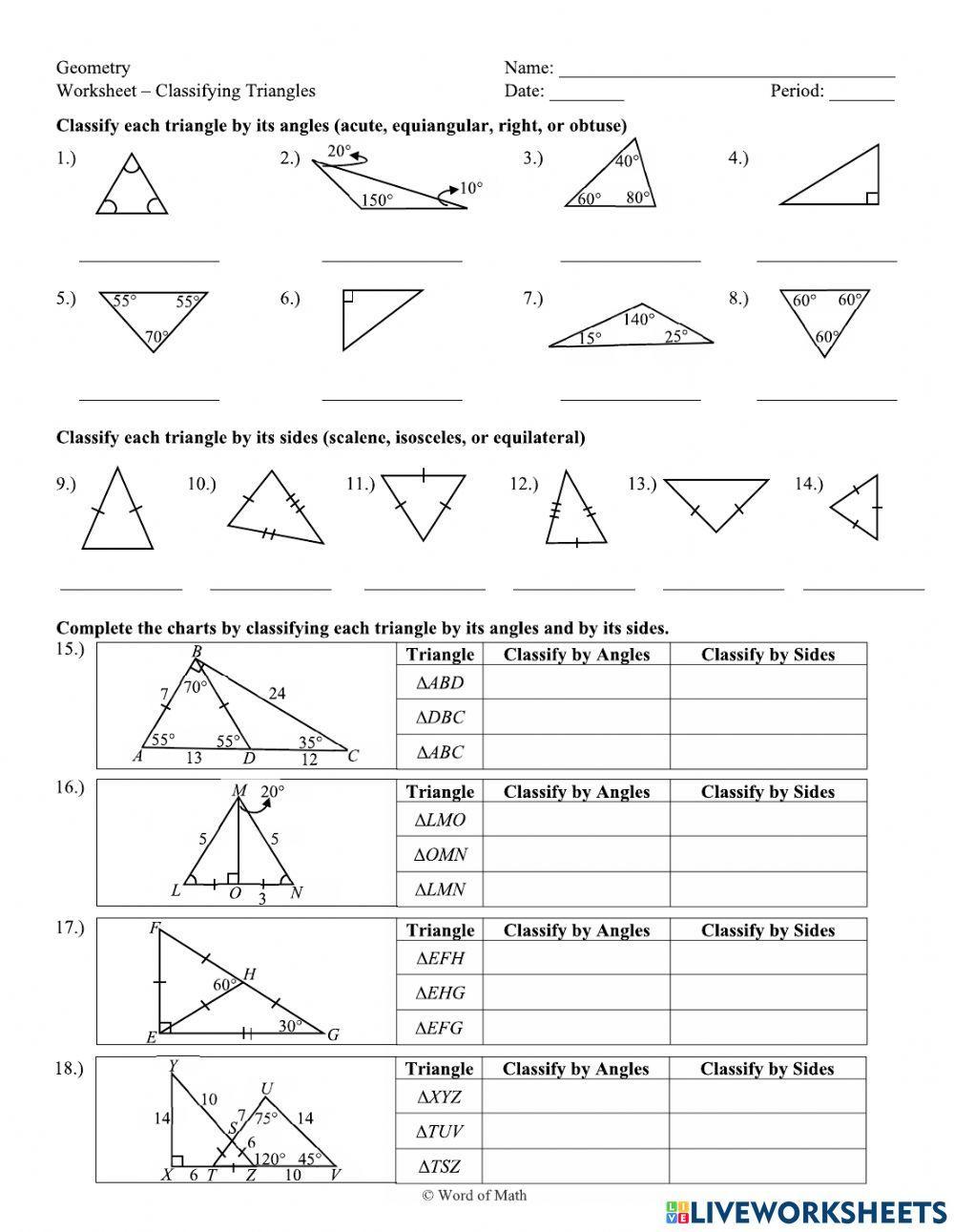 Classifying triangles worksheet