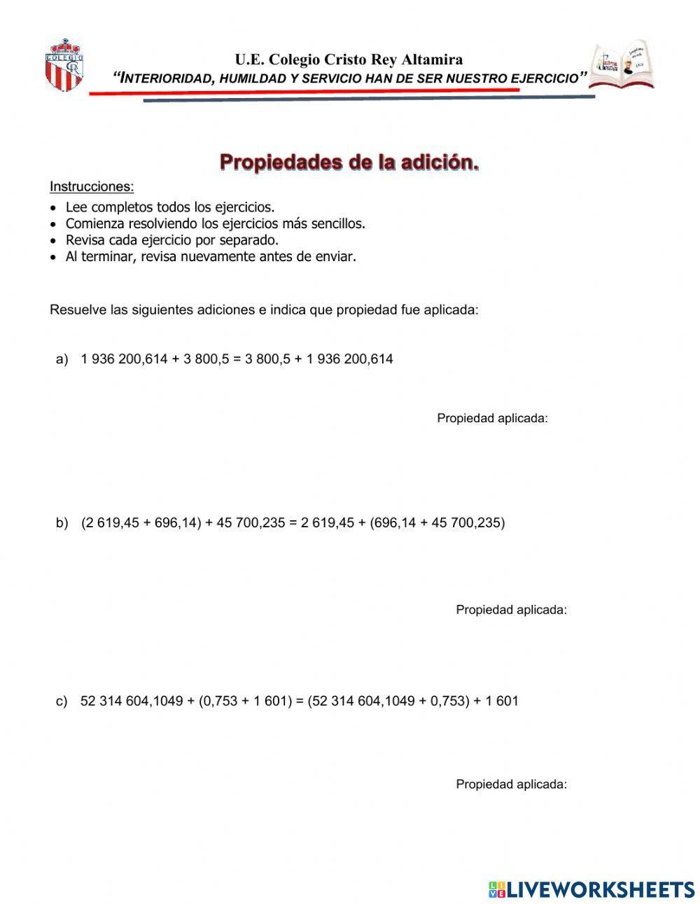 Propiedades de la adición