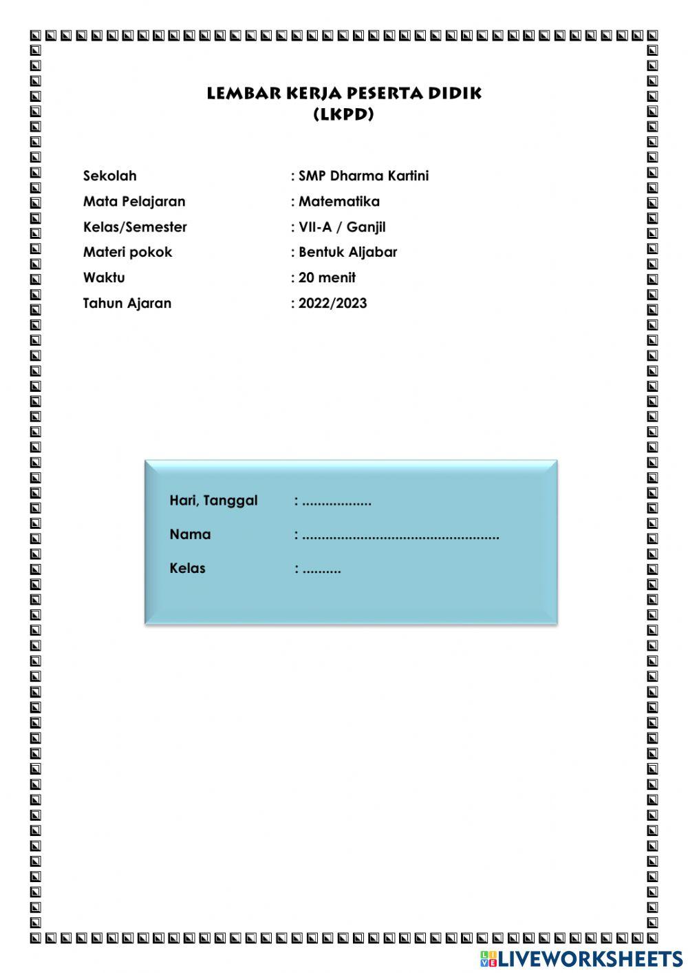 Operasi Pada Bentuk Aljabar