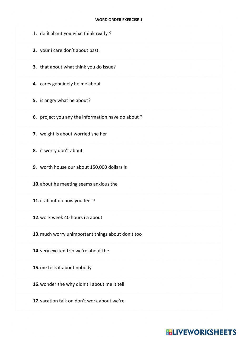 Word Order Exercise 1