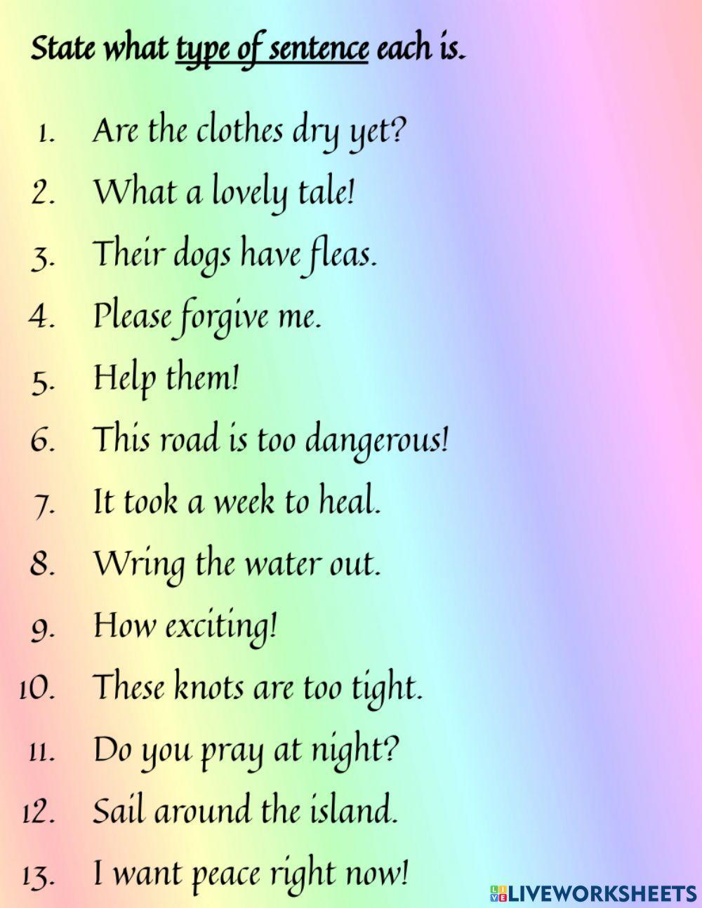 Types of Sentences Identified Types of Sentences Identified