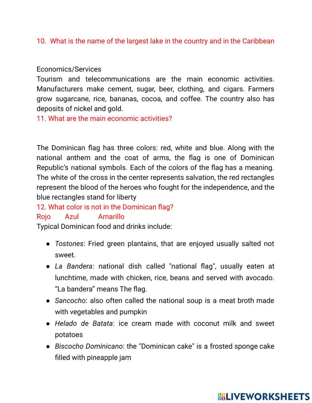 Dominican republic passages online exercise for live worksheets