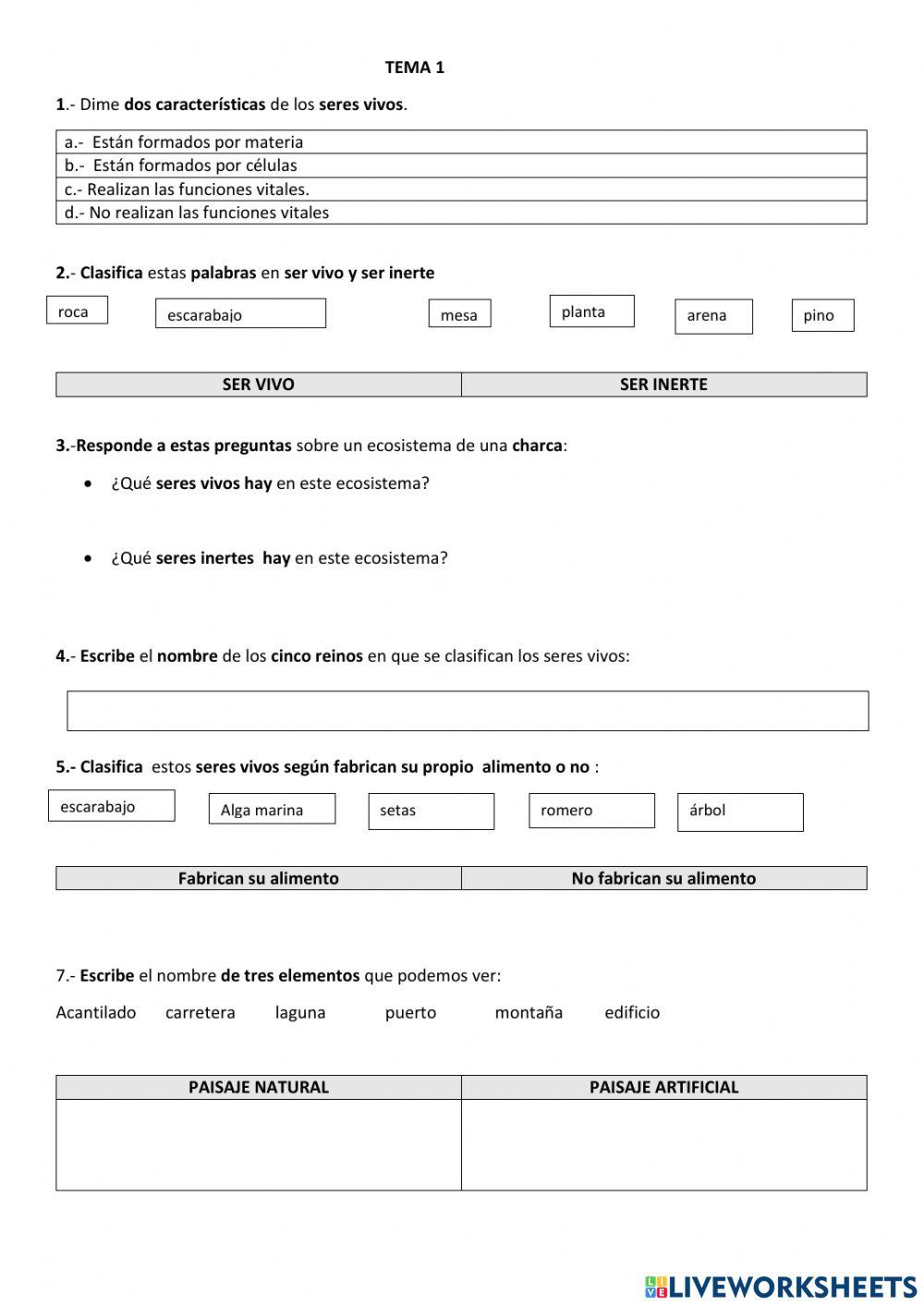 Los seres vivos y los seres inertes