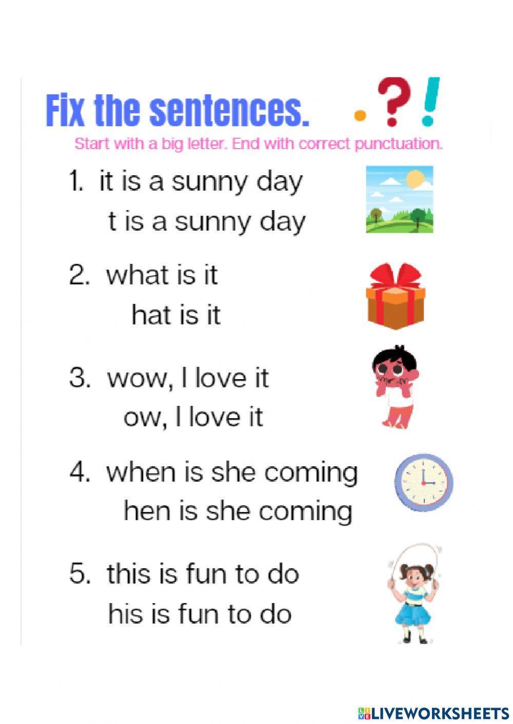 Punctuation Worksheets 1st Grade
