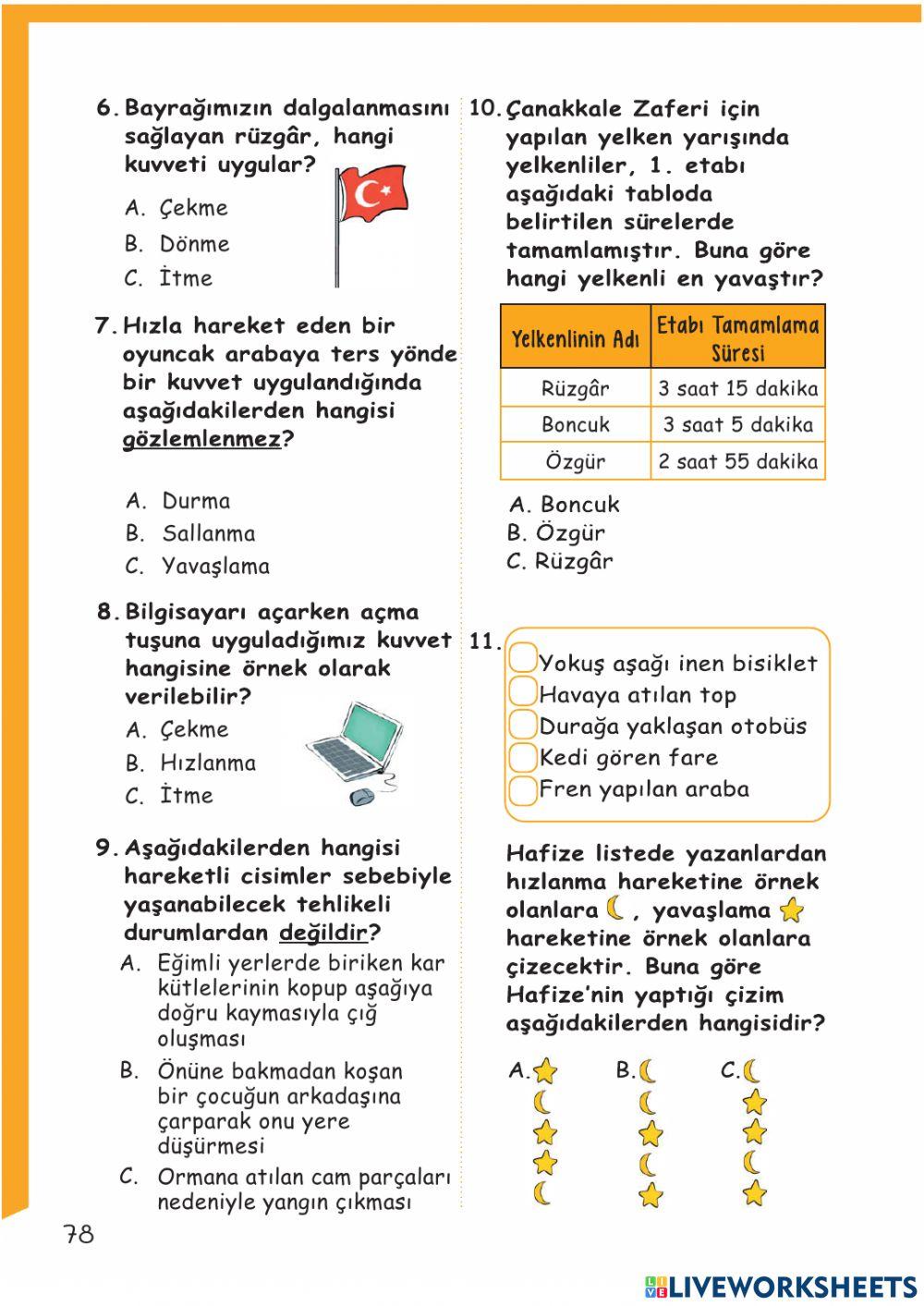 Kuvveti Tanıyalım Ünite Değerlendirme