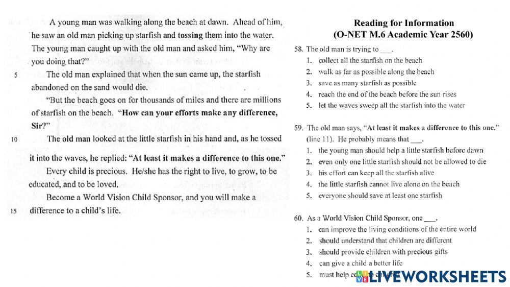 Reading Comprehension O-NET M.6 2560