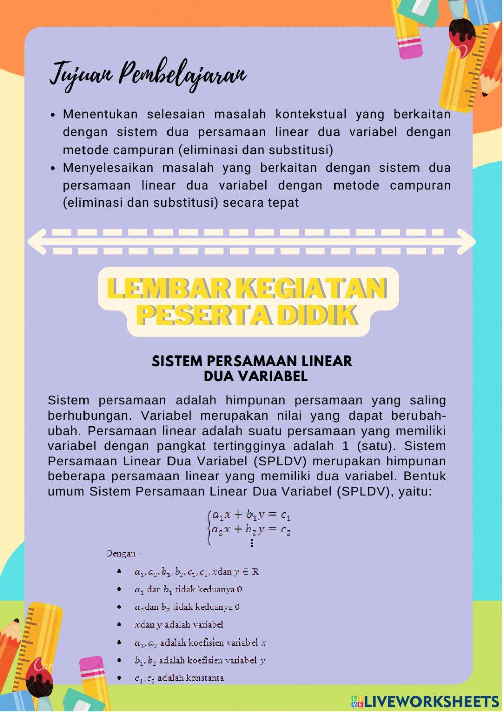 Sistem Persamaan Linear Dua Variabel Metode Campuran