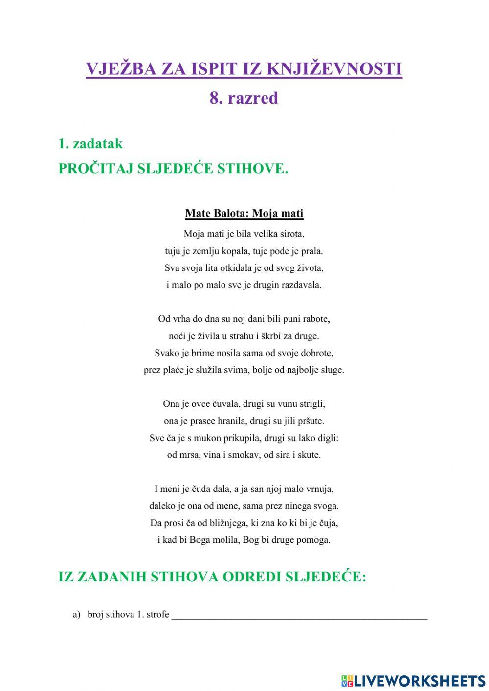 Ponavljanje za ispit iz književnosti - 8.